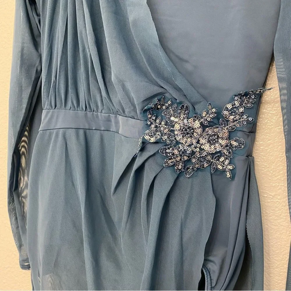 Weissman dance costume lyrical teal blue beaded Alone 13520 Adult MA